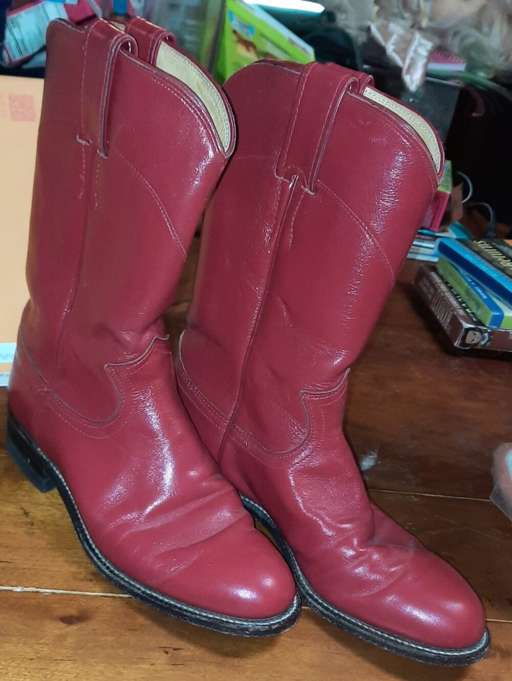 Vintage 90's Justin L3055 Western Red Leather Rodeo Roper Cowboy Boots Womens 5B
